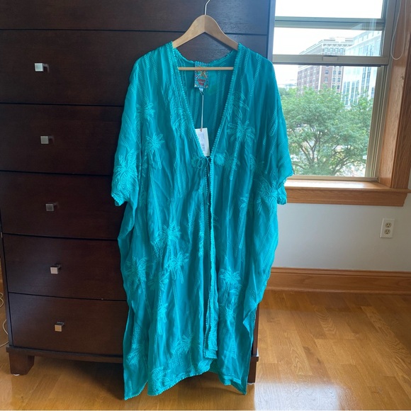 Johnny Was Palm Georgia Kimono In Aqua Blue - One Size - Picture 4 of 11